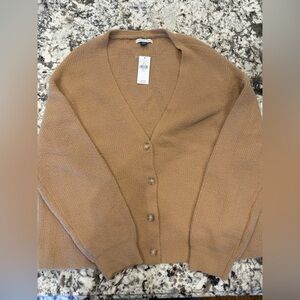 American Eagle Cozy V-Neck Camel Button-Front Women's Cardigan Sweater